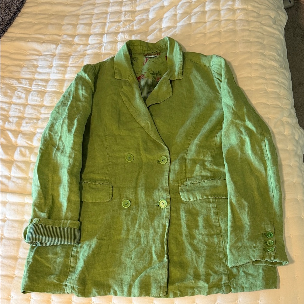 Women’s Double-Breasted Linen Blazer - Green
